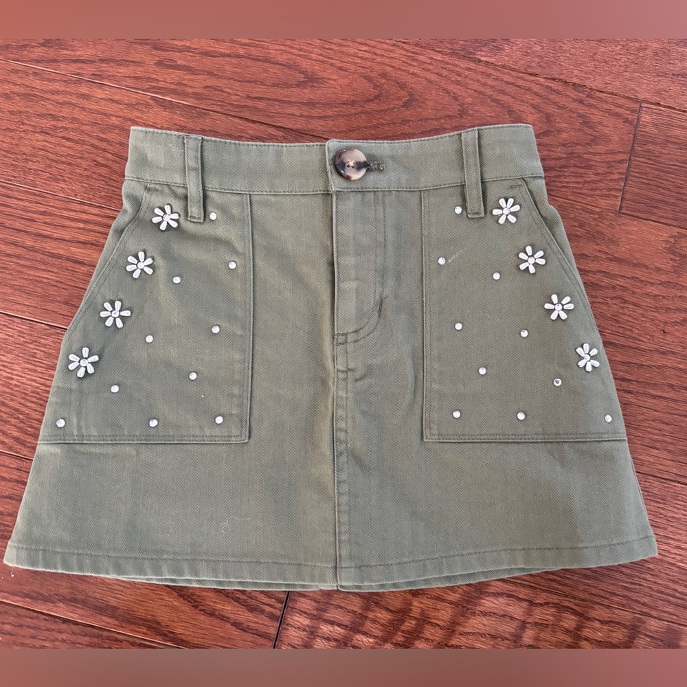 Crewcuts Olive Mini Skirt with White Floral Details
